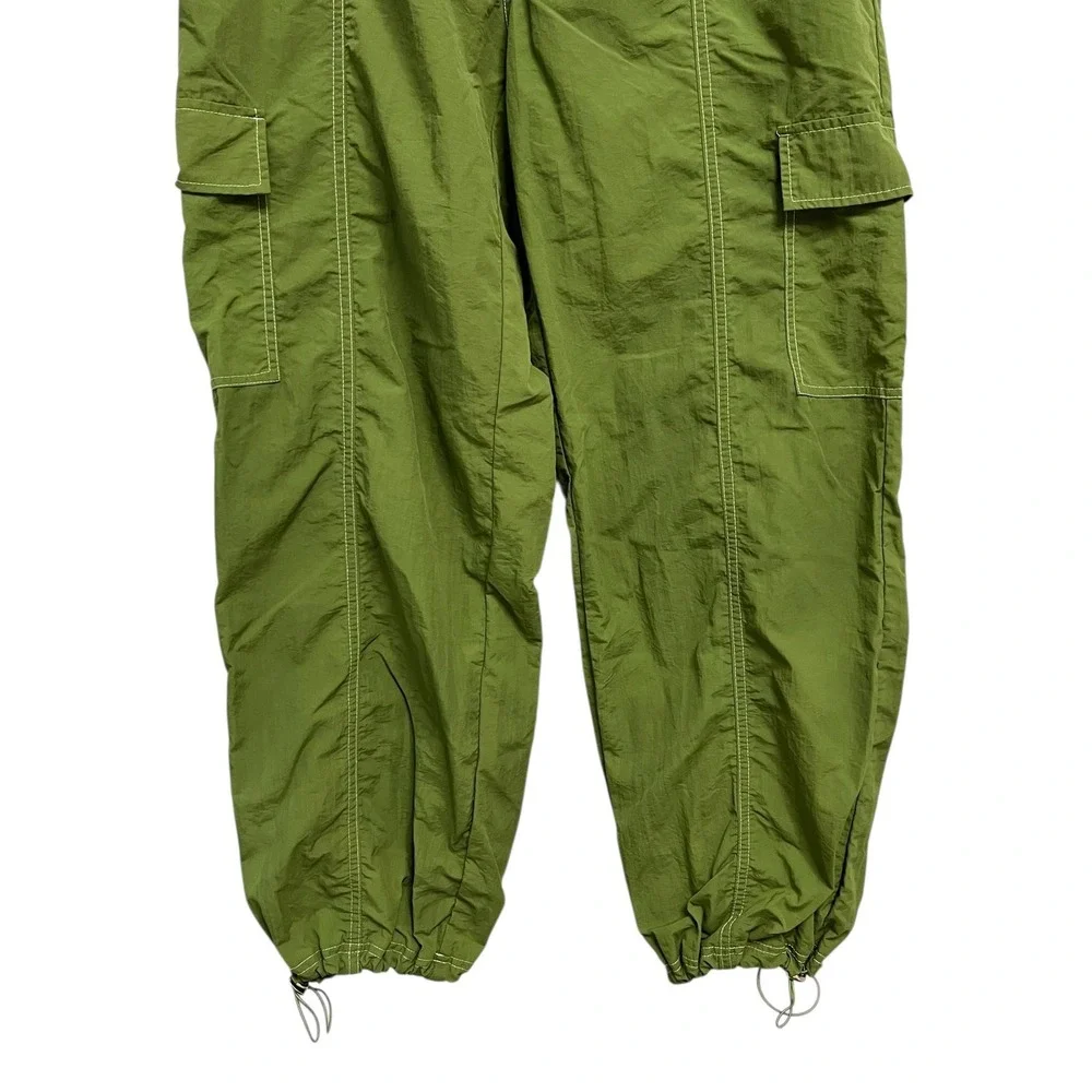Beige‎ Botany Cargo Pants Medium Green Nylon Parachute Jogger Drawstring Hem